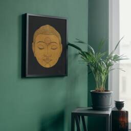 Vintage Buddha Head Print Black & Gold Spiritual Art - thumbnail 3