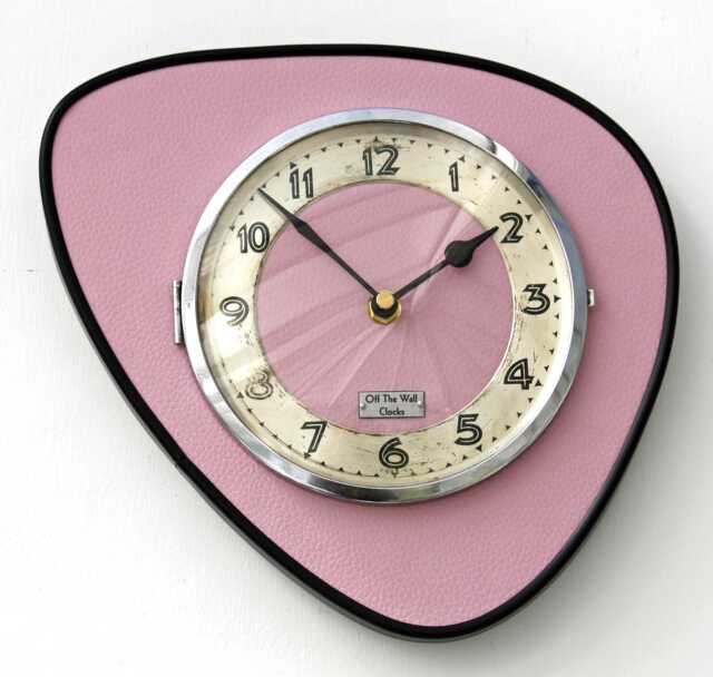 Mid Century Style Wall Clock - New 25cm Handmade Leather Formica Pink Vintage French Gift Off The Clocks - image 1