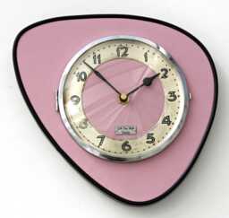 Mid Century Style Wall Clock - New 25cm Handmade Leather Formica Pink Vintage French Gift Off The Clocks - thumbnail 1