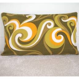 Mid Century Cushion Cover 1950's Ulster Weavers Mcm Irish Linen Moygashel Tourbillon Orange Green Brown Vintage 12x20 Bolster Pillow Sham