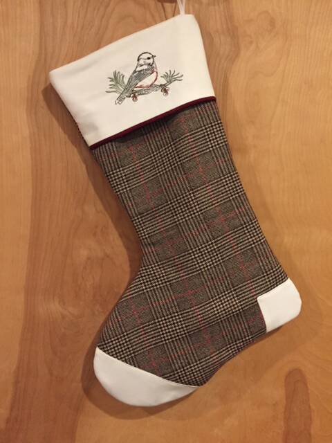 Large Embroidered Chickadee Christmas Stocking - Door Hanging Wool Made in U.s.a - image 1