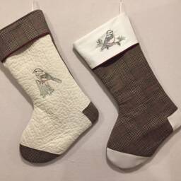 Large Embroidered Chickadee Christmas Stocking - Door Hanging Wool Made in U.s.a - thumbnail 4