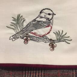 Large Embroidered Chickadee Christmas Stocking - Door Hanging Wool Made in U.s.a - thumbnail 2