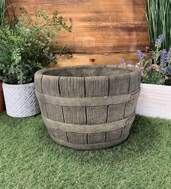 stone Garden Barrel Planter Pot Plant Flower Ornament - image 1