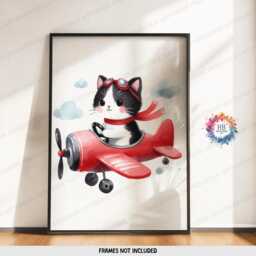 Red Cat Nursery Prints - Set Of 3 Posters - Vehicle Wall Art Car Poster Kid Cats Decor Transport Boys Bedroom Artwork - thumbnail 3