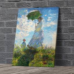 Monet Woman With A Parasol Canvas Framed Glossy Coated Premium Metal Hanger Various Sizes - thumbnail 2