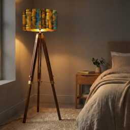Handmade By Order Luxury Gold Paint Art Abstract Old Bamboo Print On Velvet Drum Lamp Shade Pendant Light All Shapes & Sizes - thumbnail 2
