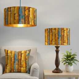 Handmade By Order Luxury Gold Paint Art Abstract Old Bamboo Print On Velvet Drum Lamp Shade Pendant Light All Shapes & Sizes