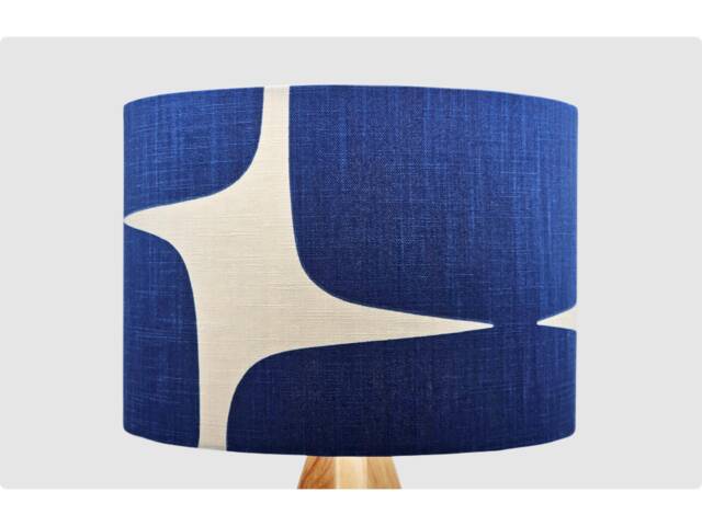 Retro Blue Indigo Cream Lampshade, Table Floor Lamp/Ceiling Pendant, Small Medium Large, 20cm 25cm 30cm 35cm 40cm, UK Fabric Light Shade - image 1