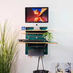Computer Desk Wall Wooden Standing Mounted Custom Adjust Hidden Monitor Work From Home Floating Office Gift - thumbnail 2