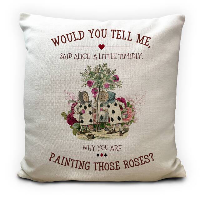 Alice Wonderland Cushion Cover Playing Cards Painting Roses, Vintage Tea Party, Home Decor - 40cm 16 Inches - image 1