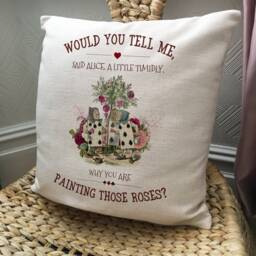 Alice Wonderland Cushion Cover Playing Cards Painting Roses, Vintage Tea Party, Home Decor - 40cm 16 Inches - thumbnail 2