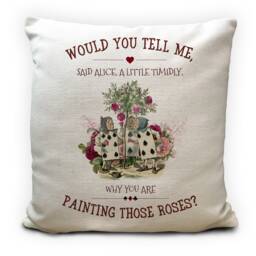 Alice Wonderland Cushion Cover Playing Cards Painting Roses, Vintage Tea Party, Home Decor - 40cm 16 Inches - thumbnail 1