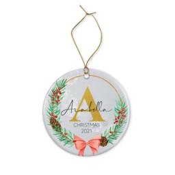 Personalised First Christmas Ornament Baby's Initial, Holly Wreath Ceramic Or Mdf Acrylic Keepsake Customised Hanging Bauble Custom Disc - thumbnail 3