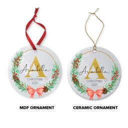 Personalised First Christmas Ornament Baby's Initial, Holly Wreath Ceramic Or Mdf Acrylic Keepsake Customised Hanging Bauble Custom Disc - thumbnail 4