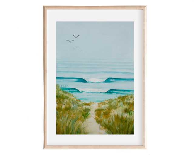 Beach Waves Watercolor Painting - Coastal Sand Dunes Art Print - image 1