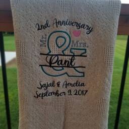 Two Year Anniversary 100% Cotton Afghan Throw Blanket Wedding Gift - 6 Different Sayings To Choose From - thumbnail 2