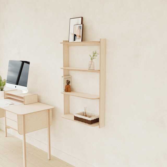 Floating Birch Bookcase, Plywood Shelving Unit, Wall-Mounted Solid Wood Storage, Scandi Style, Minimalist Design - image 1