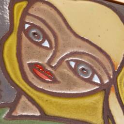 Female Portrait Ceramic Tile Wall Decor Woman Art Folk Girl Original Artwork Motherhood Yellow Handmade - thumbnail 3
