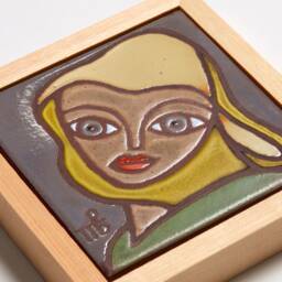 Female Portrait Ceramic Tile Wall Decor Woman Art Folk Girl Original Artwork Motherhood Yellow Handmade - thumbnail 2