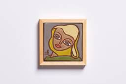 Female Portrait Ceramic Tile Wall Decor Woman Art Folk Girl Original Artwork Motherhood Yellow Handmade - thumbnail 1