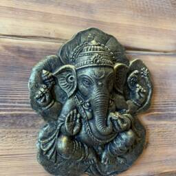 stone Garden Ganesh Ganesha Buddha Wall Plaque Leaf Bronzed Ornament - thumbnail 3