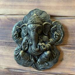 stone Garden Ganesh Ganesha Buddha Wall Plaque Leaf Bronzed Ornament - thumbnail 2