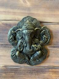 stone Garden Ganesh Ganesha Buddha Wall Plaque Leaf Bronzed Ornament - thumbnail 1