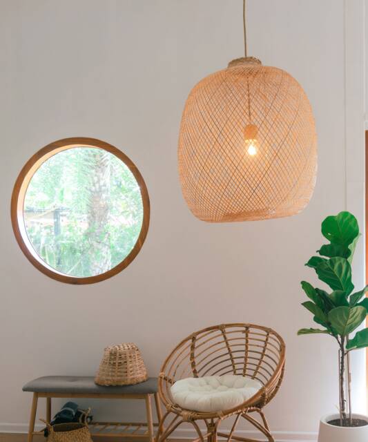 Jumbo Handwoven Bamboo Pendant Lamp, Extra Large Boho Lighting - image 1