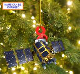 Custom Name Satellite With Santa Hat Personalized Ornament, Tree Hanging Decor, Christmas Flat 2D Ornament Acrylic/Wooden - thumbnail 1
