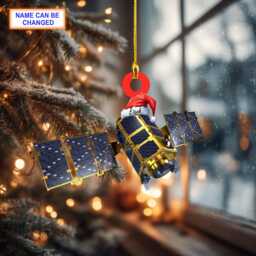 Custom Name Satellite With Santa Hat Personalized Ornament, Tree Hanging Decor, Christmas Flat 2D Ornament Acrylic/Wooden - thumbnail 2