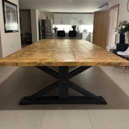 Wide Bespoke Dining Table - Large Rustic English Country Wood Union Solid - thumbnail 2
