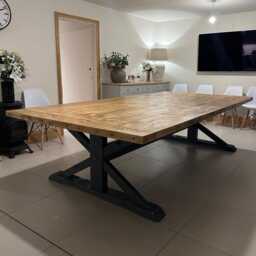 Wide Bespoke Dining Table - Large Rustic English Country Wood Union Solid - thumbnail 3