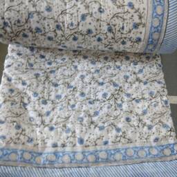 Block Printed Cotton Kantha Quilt Reversible Jaipuri Bedding - 90 X 60 Inches - thumbnail 4