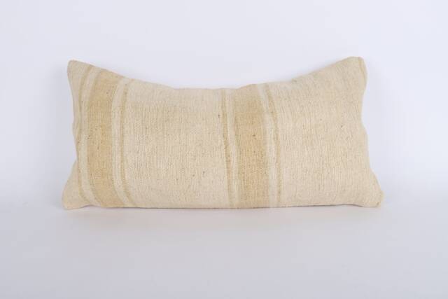 Handmade Turkish Kilim Lumbar Pillow Cover 12x24 Stripe Sofa - image 1