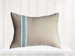 Linen Rectangle Pillow Cover - Tan Beige With Spa Blue Stripe - thumbnail 1