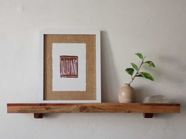 Handmade Surfboard Print - Framed Coastal Art On Deckled Edge Paper - 8x10 Burlap Backing Beach House Decor