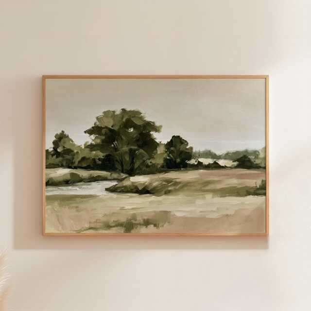 Green Landscape Poster, Abstract Nature Print, Minimalist Wall Art, Paper - image 1