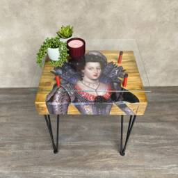 Chunky Square Wood Base Artisan Crafted Queen Of Bohemia Side Table With Glass Top - thumbnail 1