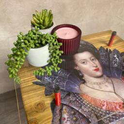Chunky Square Wood Base Artisan Crafted Queen Of Bohemia Side Table With Glass Top - thumbnail 2