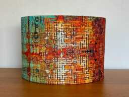 Orange & Aqua Distressed Style Lampshade Rust Patina For Ceiling Pendants Or Standard Table Floor Lamps Handwriting Piano Music