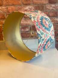 Indian Block Print Lampshade, Blue, Pink, Gold Lining, 40cm - thumbnail 1