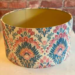 Indian Block Print Lampshade, Blue, Pink, Gold Lining, 40cm - thumbnail 2