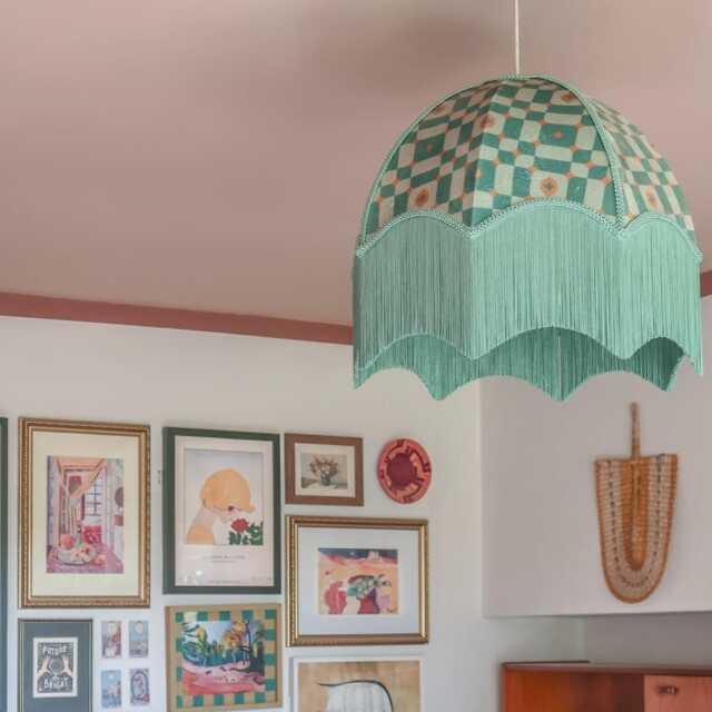 The Ida Velvet Fringed Lampshade Hayley Stuart Collection, Mint Green & Gold, Handmade in England - image 1