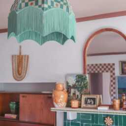 The Ida Velvet Fringed Lampshade Hayley Stuart Collection, Mint Green & Gold, Handmade in England - thumbnail 3