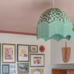 The Ida Velvet Fringed Lampshade Hayley Stuart Collection, Mint Green & Gold, Handmade in England - thumbnail 1