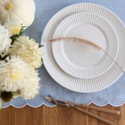 Linen Table Runner - Baby Blue With Scalloped White Edges - 12x47 Inch - thumbnail 2