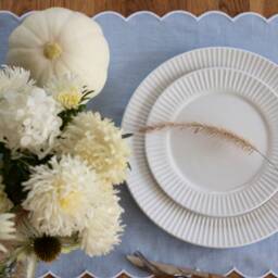 Linen Table Runner - Baby Blue With Scalloped White Edges - 12x47 Inch - thumbnail 3