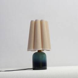 Handmade Khaki Linen Table Lamp Ceramic Base Home Decor - thumbnail 3