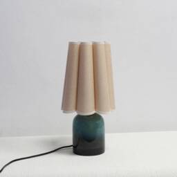 Handmade Khaki Linen Table Lamp Ceramic Base Home Decor - thumbnail 1